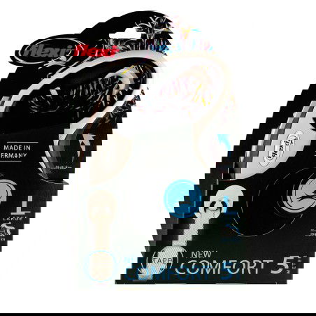 Flexi Comfort-Cinta de Paseo para Perro, Negro, 5 m L, Hasta 60 kg, con Sistema de Iluminación LED y Multi Box, Correa de Dos Colores