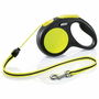 Flexi Correa Reflectante Neon Amarillo 5 m, 20 kg, Alta Visibilidad y Seguridad para Mascotas