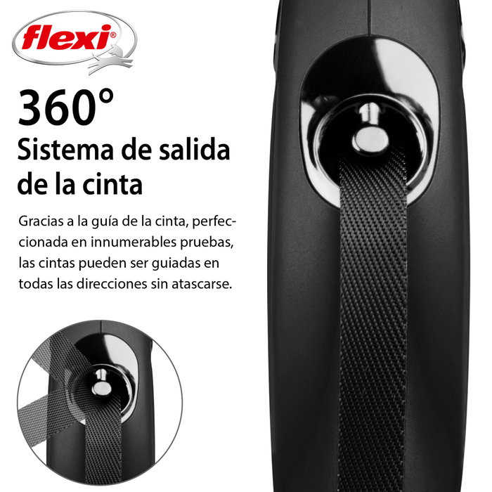 Flexi Classic Correa Extensible de Cinta, 5m, Negro, Talla M