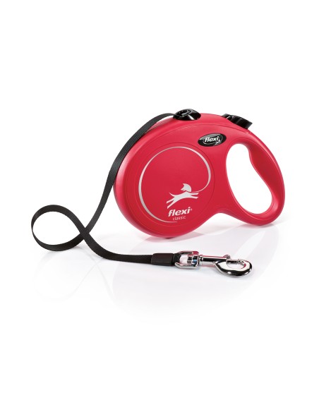 Flexi Classic Cinta de Paseo para Perro, Rojo, 5 Metros, Resistencia 50 kg, Diseño Ergonómico con Extensión, Alemania