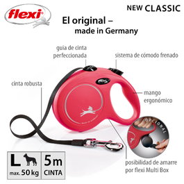 Flexi Classic Correa extensible de cinta 5m Rojo L hasta 50kg