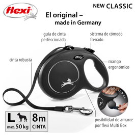 Flexi Correa de Cinta New Classic 8m Negra para Perros de hasta 50 kg