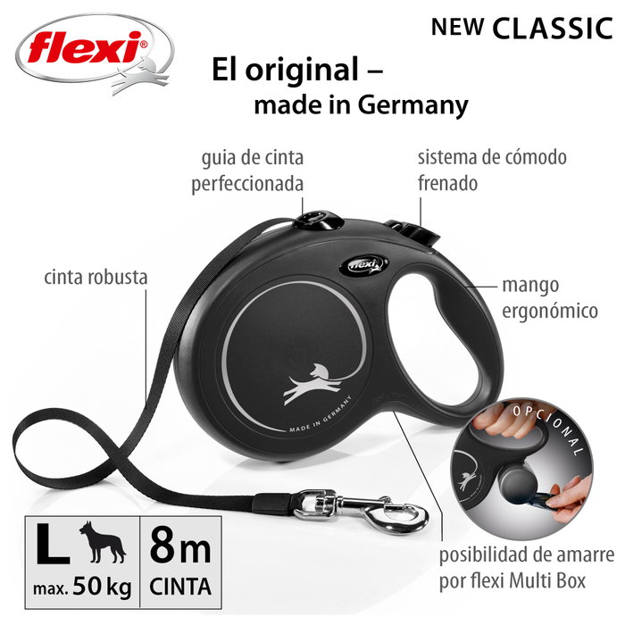 Flexi Correa de Cinta New Classic 8m Negra para Perros de hasta 50 kg Flexi Correa de Cinta New Classic 8m Negra para Perros de hasta 50 kg