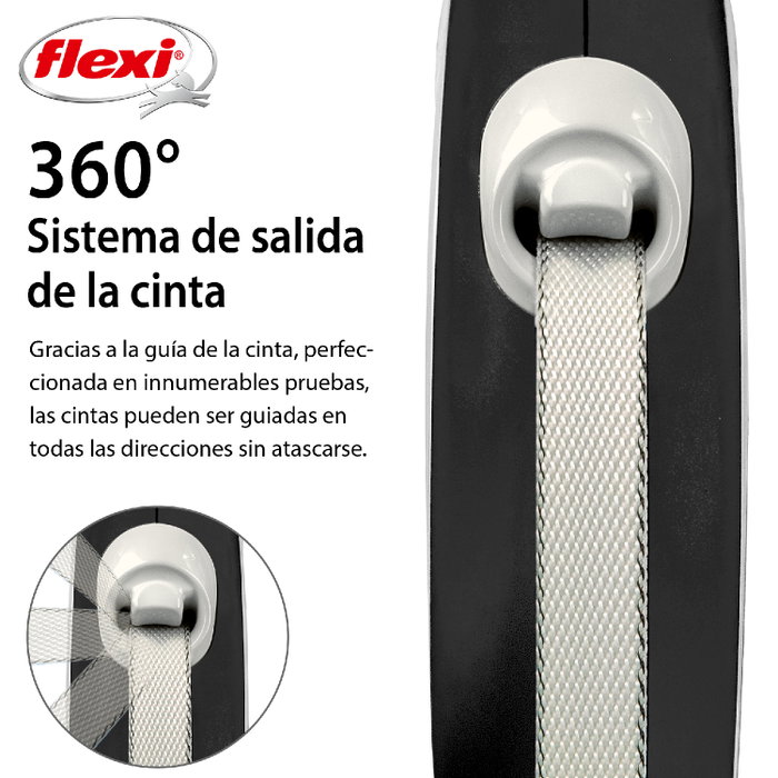 Flexi Comfort Correa Extensible de Cinta 5m Negro S (hasta 15kg)