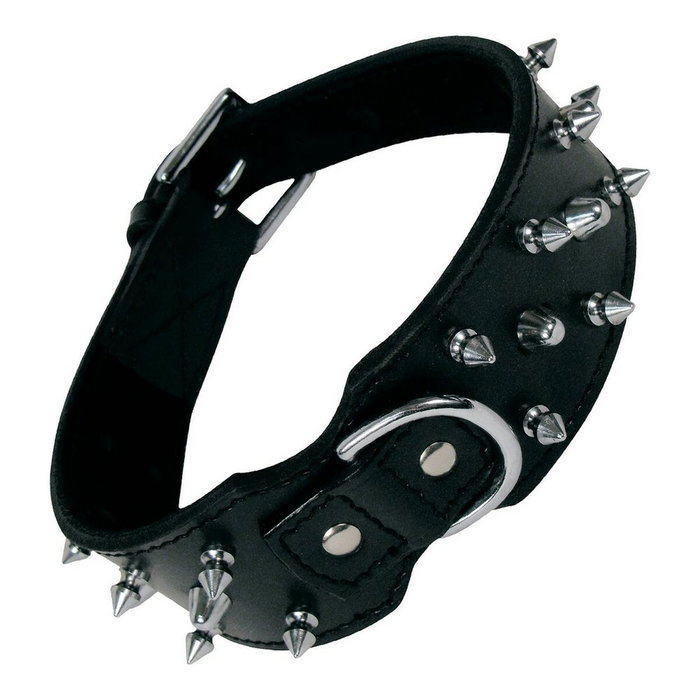 Gloria Collar de Piel Negra con 3 Filas de Pinchos 60cm