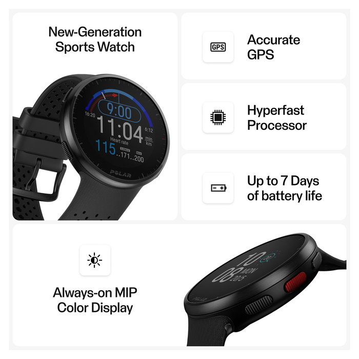 Polar Pacer Pro S/L Reloj Deportivo GPS Unisex, Pantalla MIP 1.2", 32 GB, Resistente al Agua 50 m, Negro Gris, 45 mm