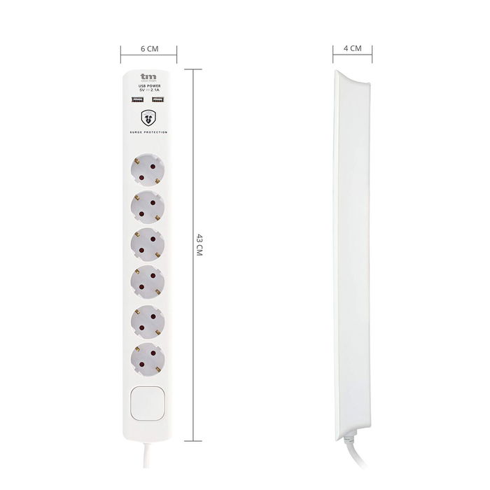 Regleta Enchufes 6 Tomas con Interruptor TM Electron TMUAD306