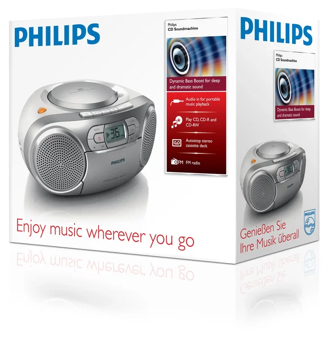 Philips AZ127/12 Radio y CD portátil con Casete y Bass Boost, Gris