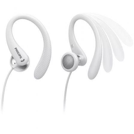 Philips TAA1105WT/00 Auriculares Deportivos Intrauditivos con Micrófono, Gancho para la Oreja, Cable 1.2m, Resistencia al Sudor IPX2, Color Blanco