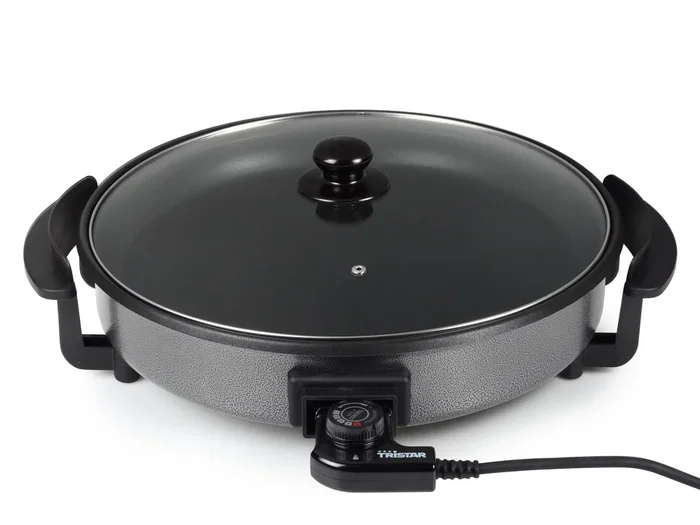 Tristar PZ-2964 Sartén Eléctrica de 1500W, 40cm, 280°C Máx., Acero Inoxidable Antiadherente con Tapa Transparente y Cable Extraíble - Ideal para Cocinar y Acamadas