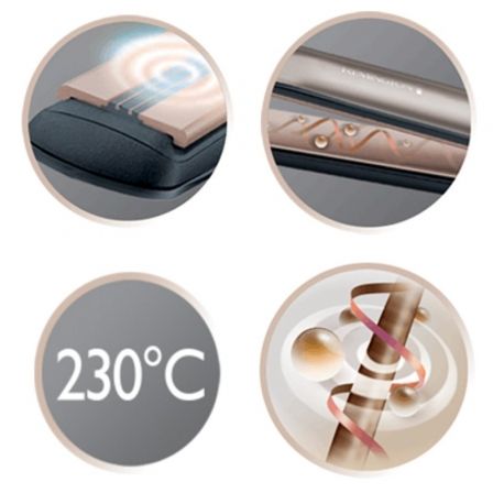 Remington S8590 - Plancha para el pelo alisadora Keratin Therapy Pro, placas cerámicas, 5 ajustes de calor (160°C-230°C), calentamiento 15s, color bronce