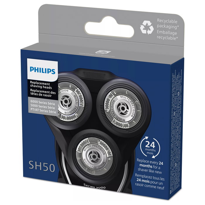 Philips SH50/50 Cabezales de Repuesto Serie 5000 y 6000, Pack de 3, Cromo Philips SH50/50 Cabezales de Repuesto Serie 5000 y 6000, Pack de 3, Cromo