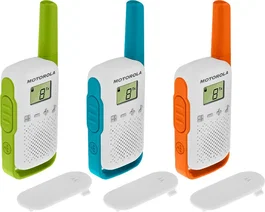 Motorola T42 TLKR-T42 Pack de 3 Walkie-talkies PMR446, Alcance hasta 8 km, 16 Canales, 500mW, Clip para Cinturón, Colores Variados