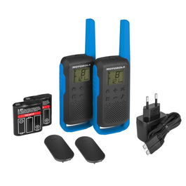 Motorola Walkie Talkie T62 Azul PMR446 16 Canales 121 Códigos de Privacidad Pantalla LCD Carga USB Manos Libres