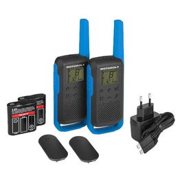 Motorola Walkie Talkie T62 Azul PMR446 16 Canales 121 Códigos de Privacidad Pantalla LCD Carga USB Manos Libres