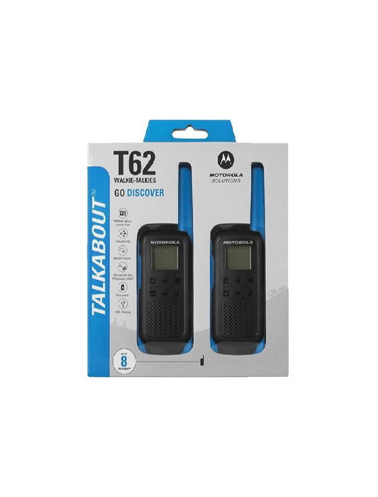 MOTOROLA Walkie Talkie T62 Largo Alcance - Pack de 2 Unidades - Radio Comunicacion Portatil para Exteriores