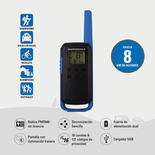 Motorola 59T62REDPACK PACK 2 WALKIE TALKIE T62 ROJO hasta 8km 18h autonomia