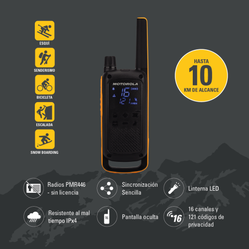 Motorola TALKABOUT T82 Extreme Pack de 2, Negro y Naranja