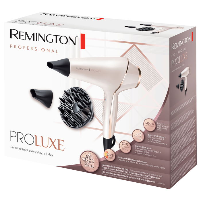 Remington AC 9140 ProLuxe Secador de Pelo AC Profesional, 2400 W, 3 m de Cable, 2 Velocidades, Función Iónica y de Aire Frío, Color Beige y Negro