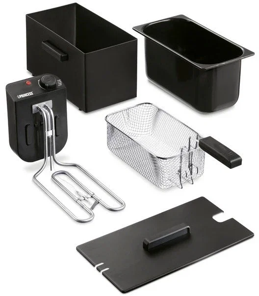 Princess 182727 Freidora de Aceite Profundo 3 Litros 2000W Negra, con Zona Fría y Filtro de Seguridad, Fácil de Limpiar, Termostato Ajustable 190°C