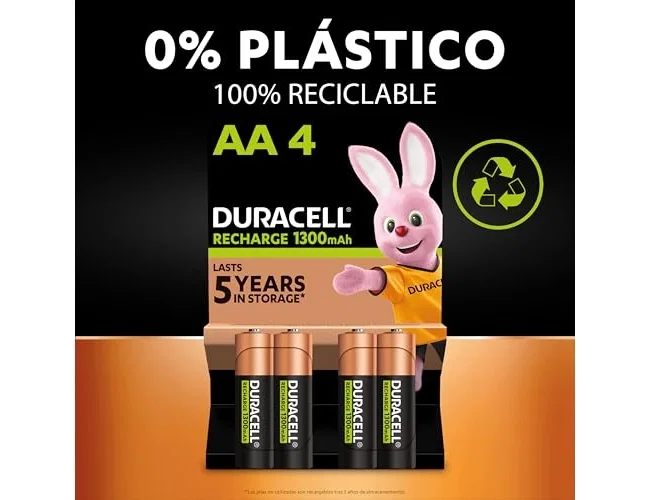 Duracell Pack de 4 Pilas Recargables AA 2500 mAh HR06-P