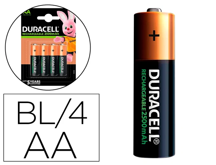 Duracell Pack de 4 Pilas Recargables AA HR06-P 2500 mAh