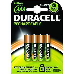 Duracell Pack de 4 pilas AAA HR3-B recargables 1,2V 750 mAh Duracell Pack de 4 pilas AAA HR3-B recargables 1,2V 750 mAh