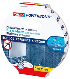 Tesa Powerbond Cinta Adhesiva de Montaje Doble Cara, 19 mm x 5 m, para Espejos