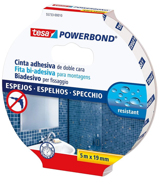 Tesa Powerbond Cinta Adhesiva de Montaje Doble Cara, 19 mm x 5 m, para Espejos Tesa Powerbond Cinta Adhesiva de Montaje Doble Cara, 19 mm x 5 m, para Espejos