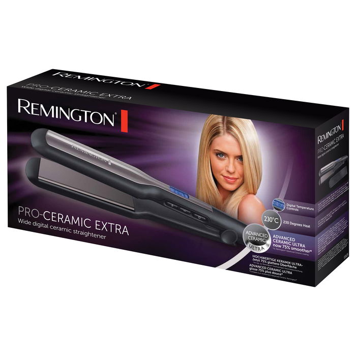 Remington S5525 Pro Ceramic Extra Plancha de Pelo con Calentador Cerámico PTC, 4.5 cm, 150-230 °C, Calentamiento 15 s, Pantalla, Negro