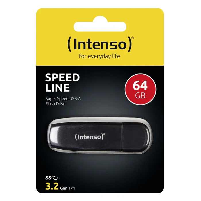 Intenso Speed Line - Pendrive USB 3.2 Gen 1 64 GB, Negro, Velocidad Lectura 70 MB/s