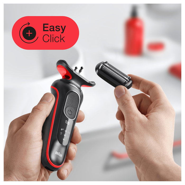 Braun Series 5 51-R1000s Máquina de Afeitar Eléctrica Recargable 3 Cabezales con AutoSense, Tecnología Láminas, Negro/Rojo, A Prueba de Agua, Incluye Cargador