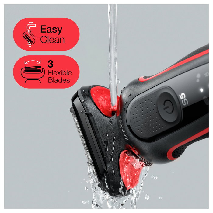 Braun Series 5 51-R1000s Máquina de Afeitar Eléctrica Recargable 3 Cabezales con AutoSense, Tecnología Láminas, Negro/Rojo, A Prueba de Agua, Incluye Cargador