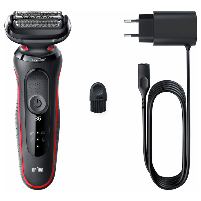 Braun Series 5 51-R1000s Máquina de Afeitar Eléctrica Recargable 3 Cabezales con AutoSense, Tecnología Láminas, Negro/Rojo, A Prueba de Agua, Incluye Cargador