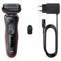 Braun Series 5 51-R1000s Máquina de Afeitar Eléctrica Recargable 3 Cabezales con AutoSense, Tecnología Láminas, Negro/Rojo, A Prueba de Agua, Incluye Cargador