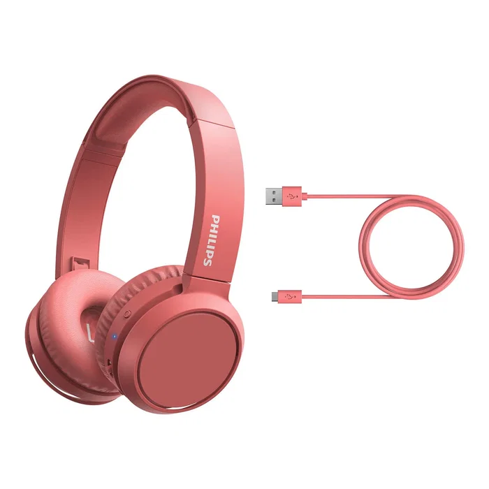 Philips Auriculares Diadema Inalámbricos Bluetooth 5.0 TAH4205RD/00, Con Micrófono Integrado, Supraaural, Plegable, Batería 29h, Color Rojo
