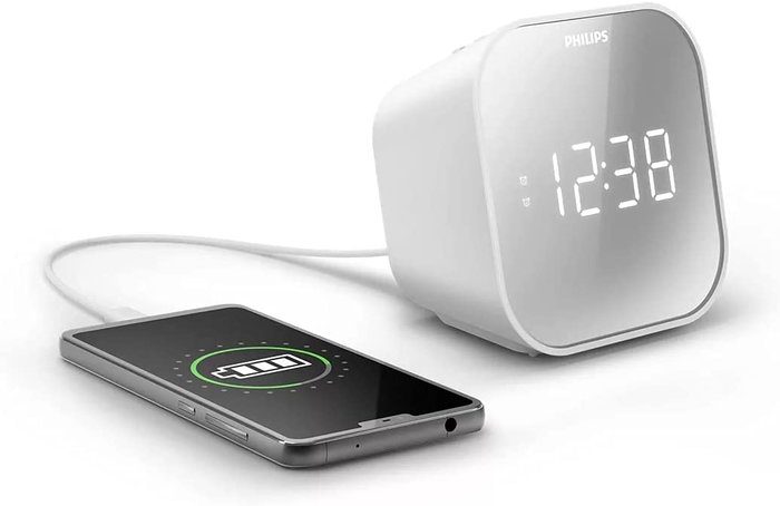 PHILIPS Radio Reloj Despertador con Alarma Dual, USB de Carga y Pantalla Espejo