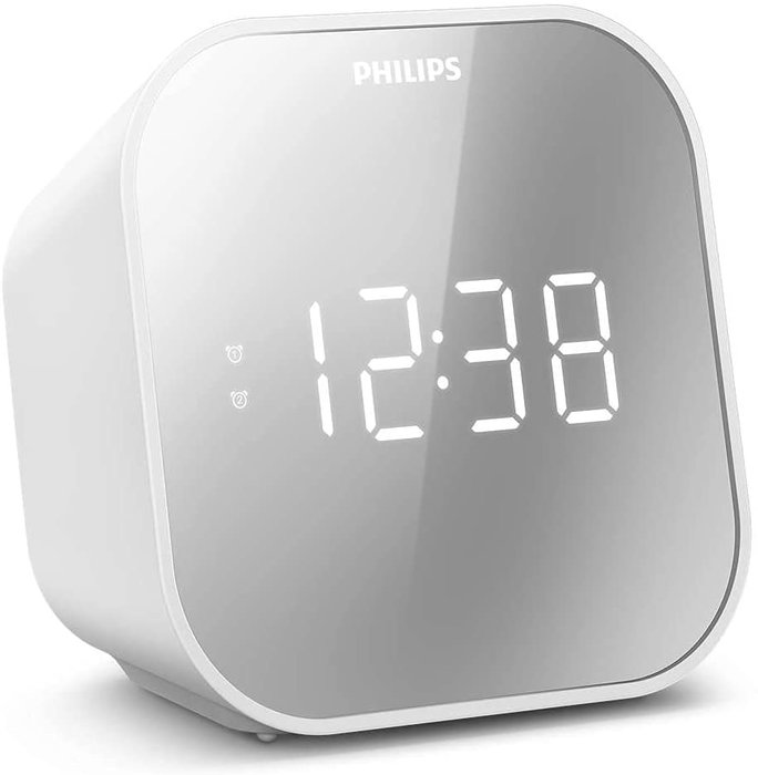 PHILIPS Radio Reloj Despertador con Alarma Dual, USB de Carga y Pantalla Espejo