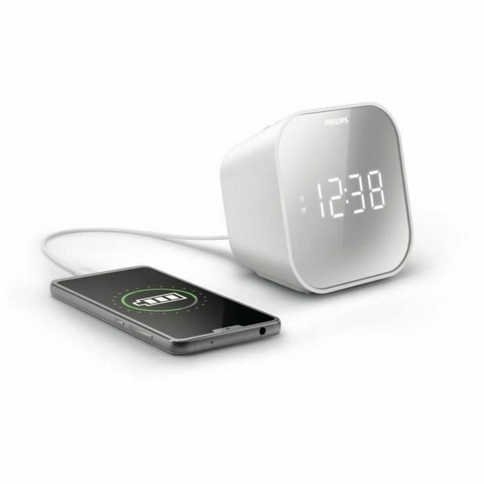 Philips TAR4406/12 Reloj despertador digital con Radio FM y Puerto USB Blanco