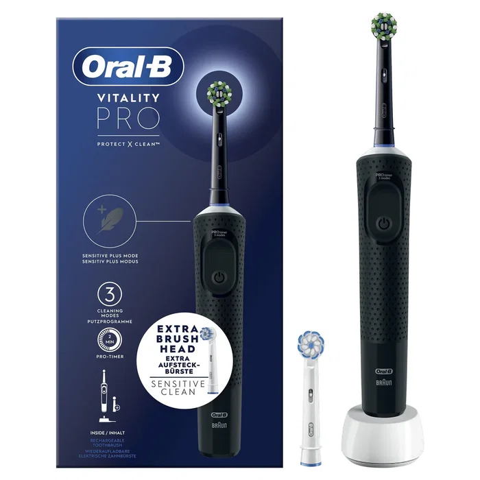 Braun Oral-B Vitality Pro Cepillo Dental Eléctrico Recargable Adulto con Tecnología 2D, 3 Modos (Diario, Sensible, Super Sensible), Temporizador 2 Min, Color Negro