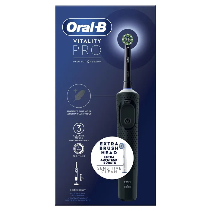 Braun Oral-B Vitality Pro Cepillo Dental Eléctrico Recargable Adulto con Tecnología 2D, 3 Modos (Diario, Sensible, Super Sensible), Temporizador 2 Min, Color Negro
