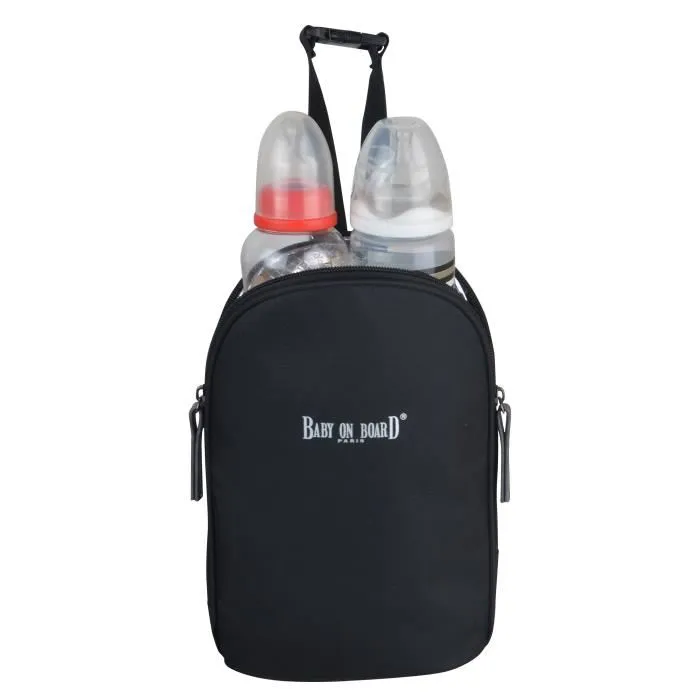 Bebé a bordo - bolsa para cambiar pañales - bolsa urbana clásica negra - 2 compartimentos con gran apertura con cremallera - 7 bolsillos - bolsa para almuerzo - tapete