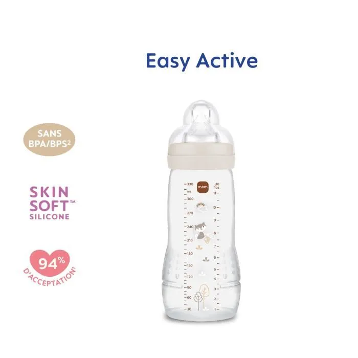 MAM Biberón Easy Active 330 ml para Bebés 6+ Meses, Tetina Ultra Suave Flow X, Cuello Ancho, Sin BPA, Unisex