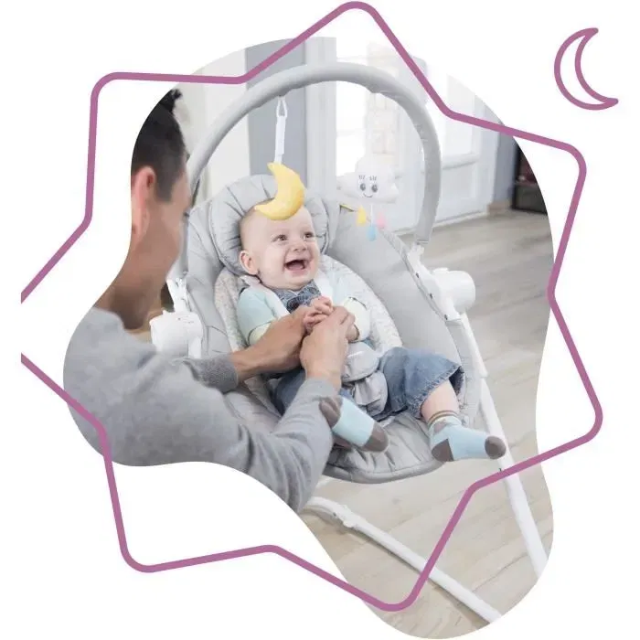 Badabulle Transat Compact'up Candy - Hamaca regulable en altura, 5 posiciones, respaldo reclinable, arco de juego extraíble