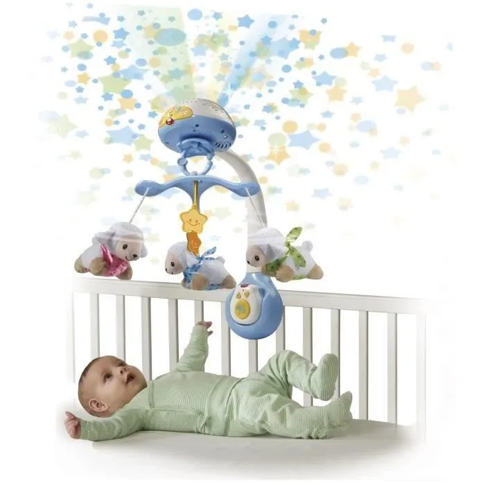 Vtech Baby Lumi Mobile Contador de ovejas azules - Móvil 3 en 1 con control remoto y proyector desmontable para bebés desde el nacimiento