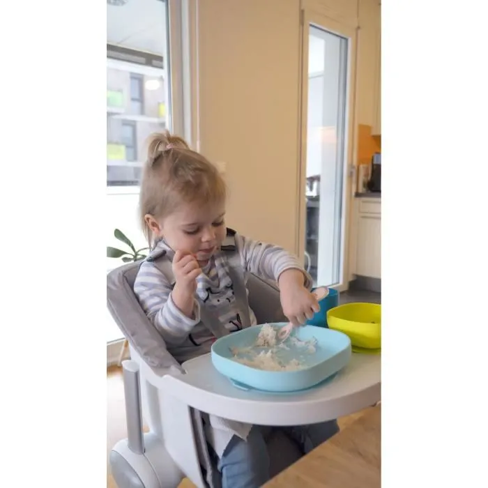 Beaba - Juego de vajilla de silicona de 4 piezas con ventosa, plato, bol, vaso y cuchara para segunda edad, azul