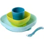 Beaba - Juego de vajilla de silicona de 4 piezas con ventosa, plato, bol, vaso y cuchara para segunda edad, azul