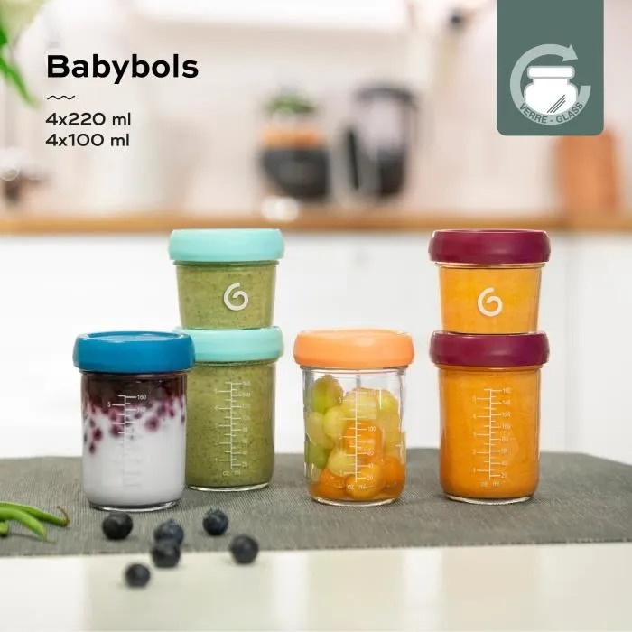 Babymoov Babybols - Frascos de Vidrio Herméticos 120ml y 240ml - Pack 8 Unidades