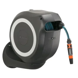 GARDENA RollUp M Carrete de Pared Automático con Manguera 20 m, Negro/Azul/Gris, Resistente a la Intemperie