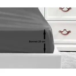 Lovely Home Sábana Ajustable 100% Algodón 160x200x25 cm Gris Oscuro